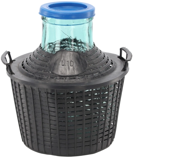 Dame-jeanne en verre avec panier 10 l à large goulot