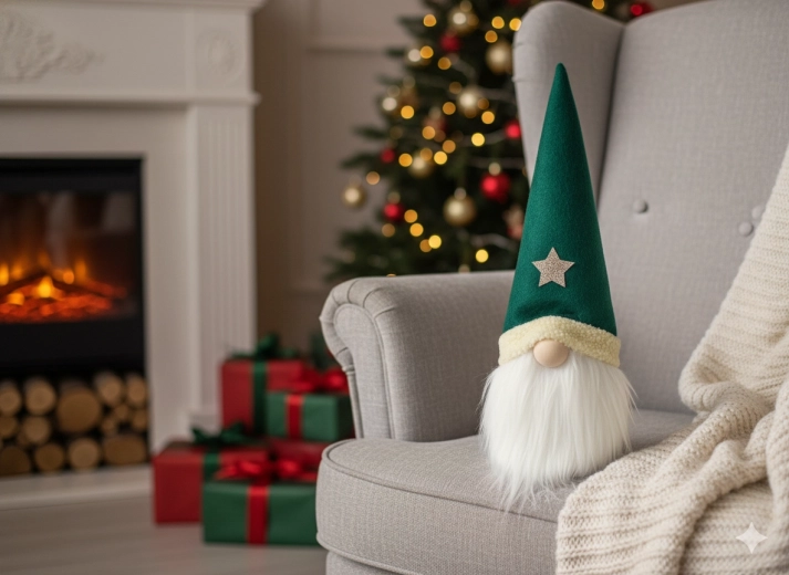 Christmas gnome in green hat 38 cm