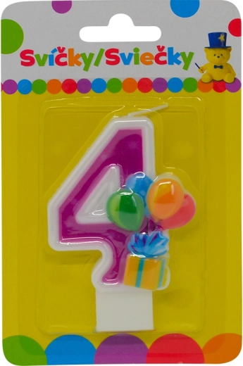 Birthday Candle Number 4 with Balloons