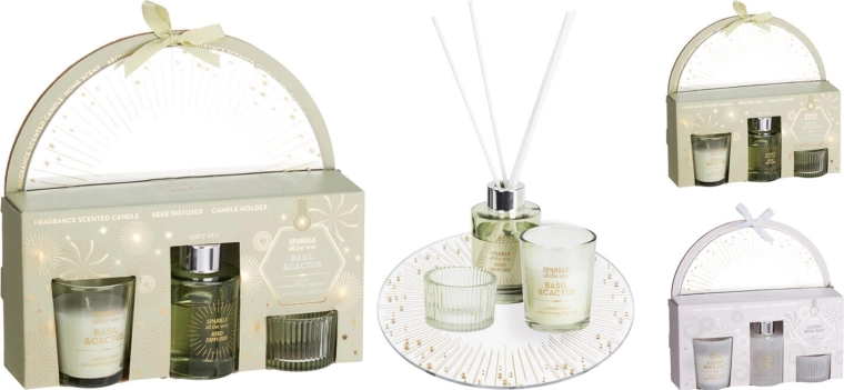 Gift set with aroma diffuser, candles and candle holder