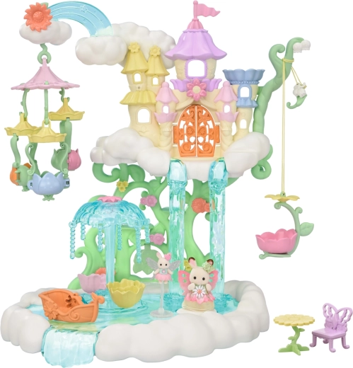 Sylvanian Families Nebeski cvjetni vilinski dvorac – čarobni oblačni dvorac s toboganima i vrtuljkom