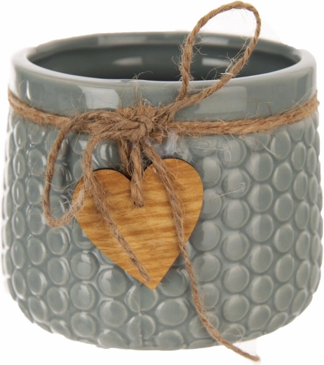 Decorative ceramic and wood planter, green-grey, 9 × 9 × 11 cm