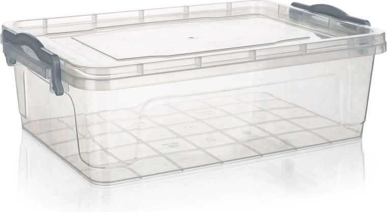 Boîte de rangement Gema 7 l avec couvercle et clips, transparente