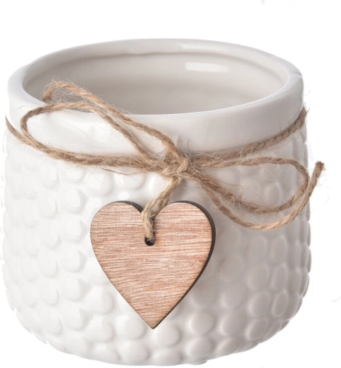 White ceramic planter with wooden accent 9 × 9 × 11 cm