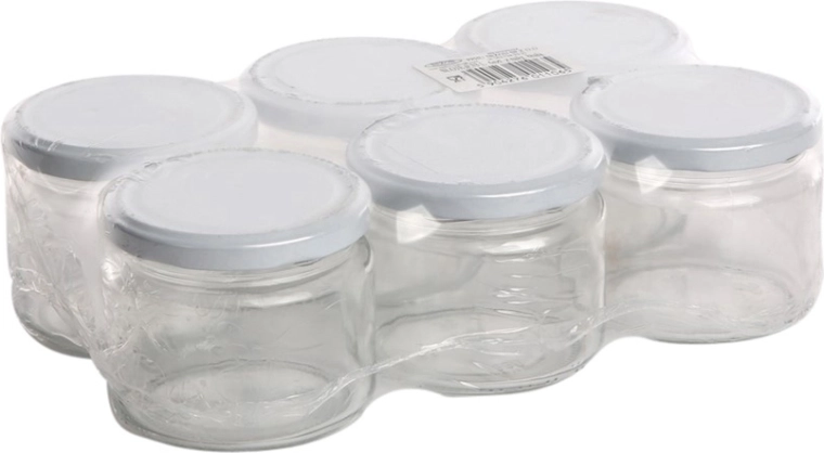 Lot de 6 bocaux de conservation 330 ml avec couvercle blanc