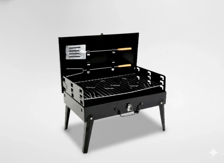 Opvouwbare toeristische kofferbarbecue met bestek 43 × 26,5 × 46,5 cm