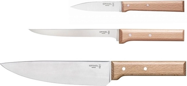 Opinel Parallèle set de couteaux de cuisine, bois de hêtre, 3 pcs