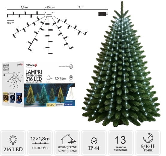 LED svjetlosni lanac s prstenom 1,8 m, 216 LED, hladno bijela, interijer/eksterijer