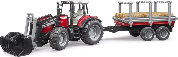 BRUDER MASSEY FERGUSON 7480 tractor with front loader and log trailer