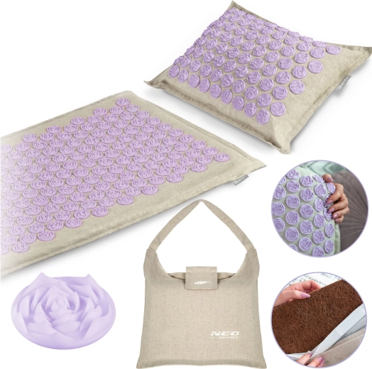 NEO-SPORT acupressure mat with pillow, grey–lavender