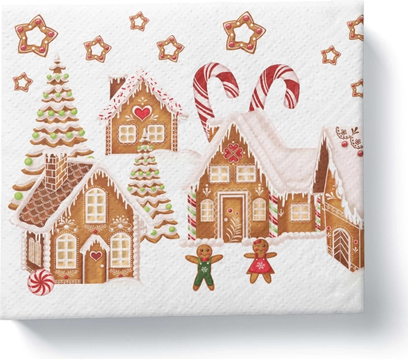 Serviettes de Noël Village en pain d’épices, 3 couches, 33 × 33 cm