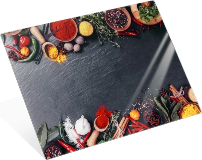 Vilde glazen snijplank met kruidenmotief 40 × 30 cm