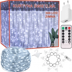 Lichtgordijn met 300 LED, 3 × 2,9 m, koud wit, afstandsbediening, USB