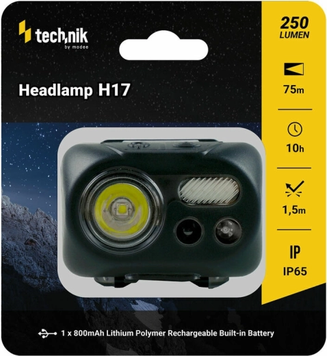 Technik MT-H17 headlamp with rubberized finish, CREE L2 LED, Micro-USB, red light