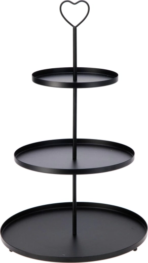 Three-tier round metal tray – black