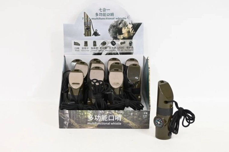 Multifunctional outdoor whistle with flashlight, compass and thermometer