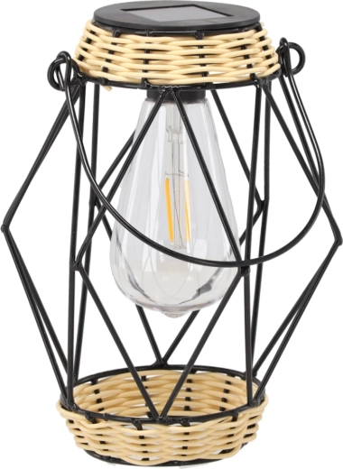 Lanterne photophore solaire en métal 22 cm, noire, LED