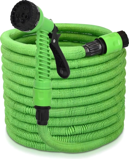 Tuyau de jardin extensible et élastique 1/2" avec raccords rapides et pistolet d’arrosage – 5 - 15 m
