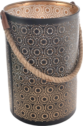 Bougeoir DOT en métal et jute noir et or 35 cm