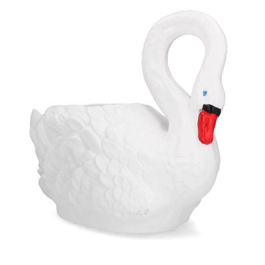 Plastic flower pot in the shape of a swan
