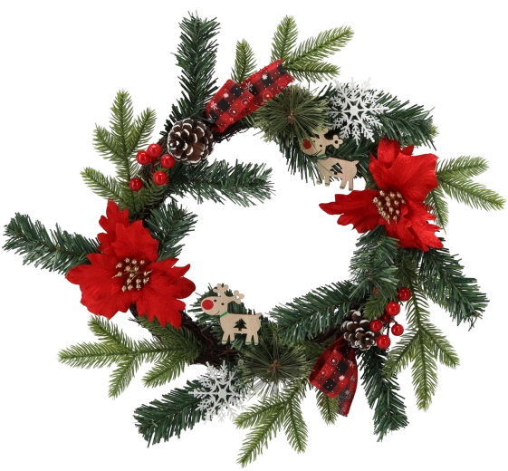 Couronne de Noël avec poinsettia 40 cm – rouge