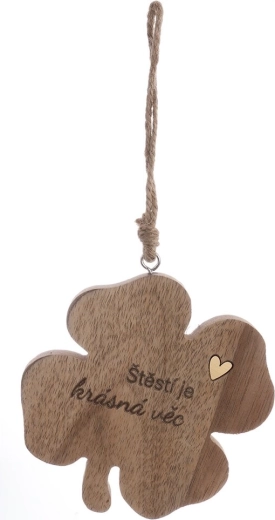 Décoration en bois trèfle à quatre feuilles « chance » marron 10 cm