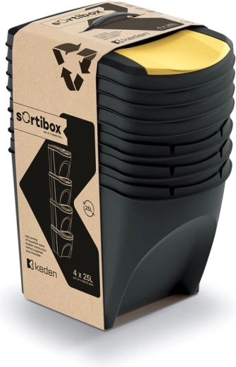 SORTIBOX set of bins for sorted waste 4×25 l – recycled black