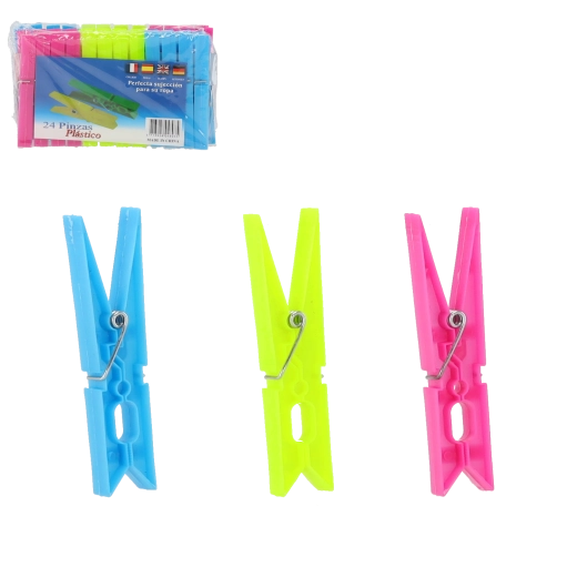 Plastic Clothes Pegs, Durable with Strong Spring – Set of 24