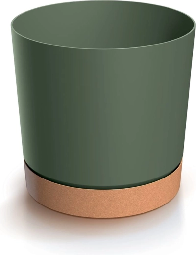 Cache-pot avec soucoupe TUBO PM 23,9 cm vert foncé avec support Naturo ECO