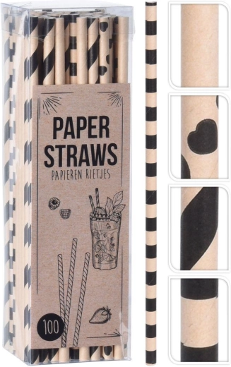 Paper straws 6 × 195 mm, mixed designs, 100 pcs