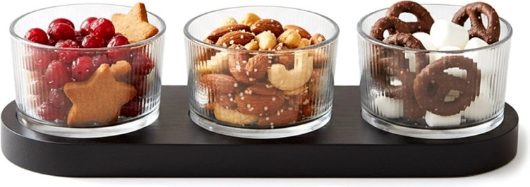 Glasskåle til snacks på bakke, 4-delt sæt