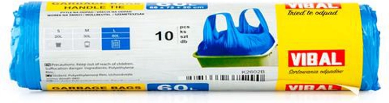 Sacs poubelle avec poignées 60 l, 10 pcs, bleu
