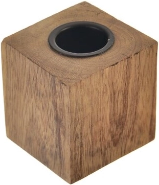Bougeoir en bois de manguier et métal 5 × 5 × 5 cm