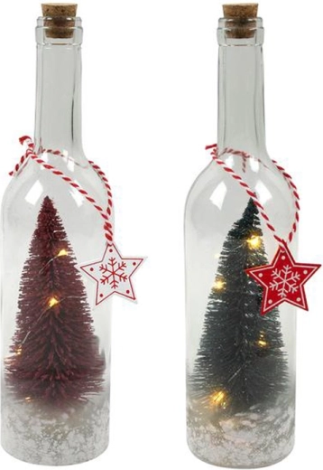 Glass decorative bottle with LED tree 29 cm, mixed colors