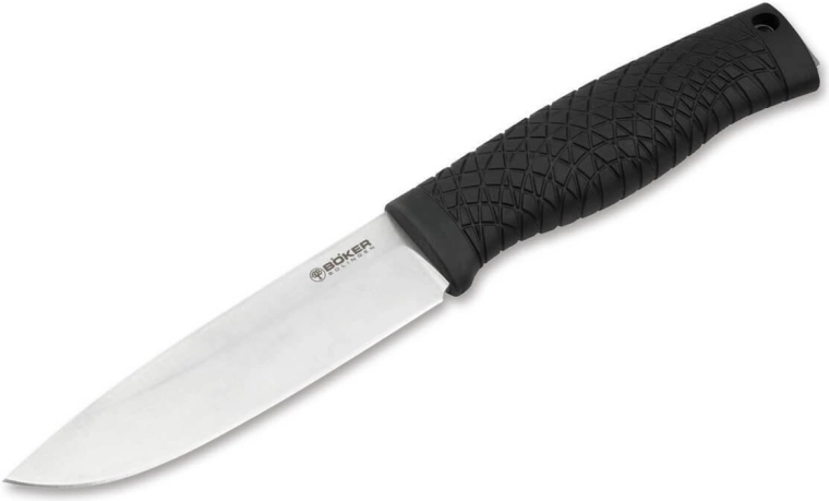 Böker Manufaktur Solingen Bronco outdoor knife, black, TPE, leather sheath