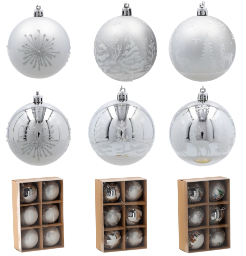Set de boules de Noël argentées 8 cm – décorations incassables pour sapin (6 pcs)