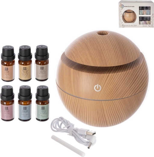 Diffusore di aromi elettrico beige con alimentazione USB + set di 6 fragranze da 10 ml