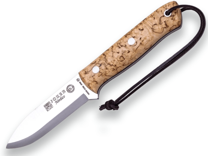 Outdoor Knife Joker Nórdico 10 cm Curly Birch with Leather Sheath