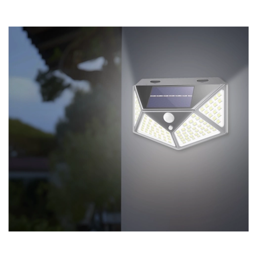 Solar wall-mounted LED light with motion sensor, 100 LEDs, cool white