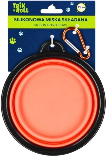 Ciotola pieghevole in silicone per cane e gatto arancione con moschettone