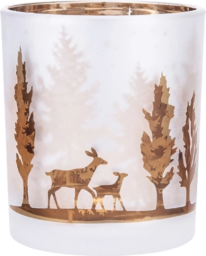 Frostet glas-lysestage med gyldenbrun inderside 7 × 8 cm, skovdekor