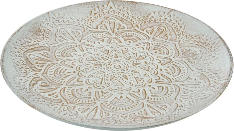 Decoratieve houten ronde schaal wit met gouden details 40 cm