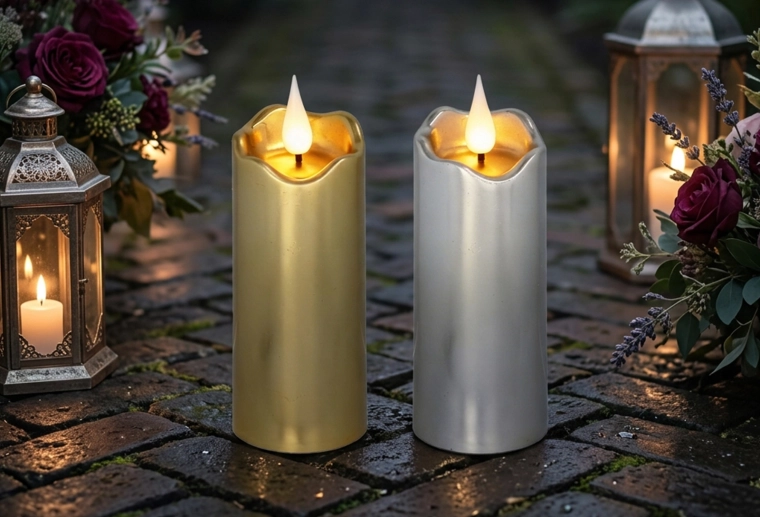 Świeca LED 5 × 13 cm w kolorze złotym i srebrnym