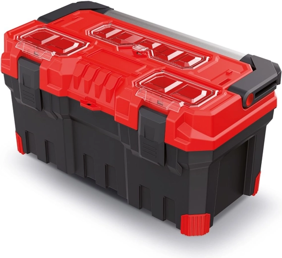 Plastic tool box with metal handle TITAN PLUS, 55 × 29 × 28 cm, red