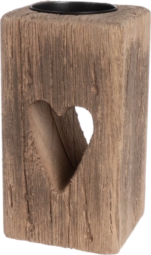 Beige paulownia wooden candle holder with a heart
