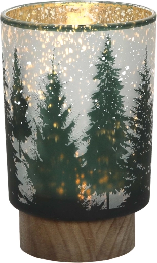 Lampe de Noël en verre en forme de sapin avec base en bois, LED, 10 × 15 cm