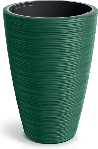 Pot haut nervuré avec insert 35 cm, vert foncé