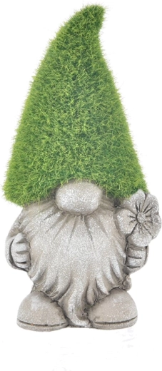 Ceramic gnome in mossy gray finish, 27 cm