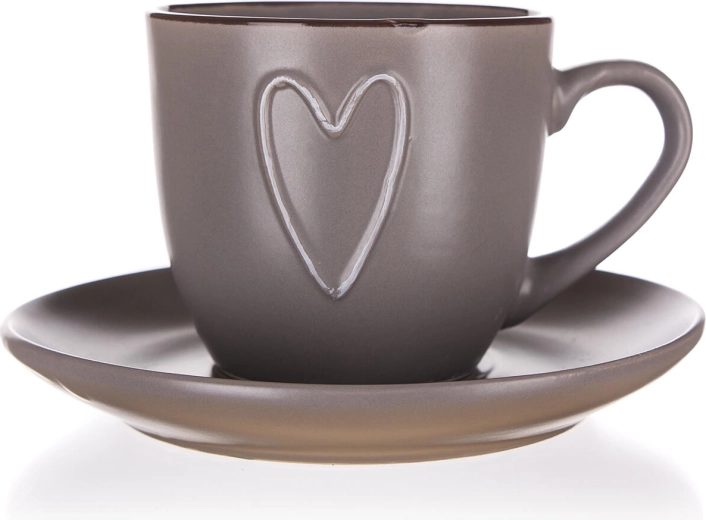 Cup with Saucer HEART 260 ml brown ceramic