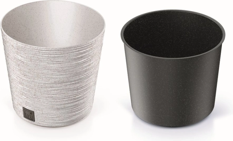 Vaso Furu Round Low Eco Wood con inserto 25 cm – bianco